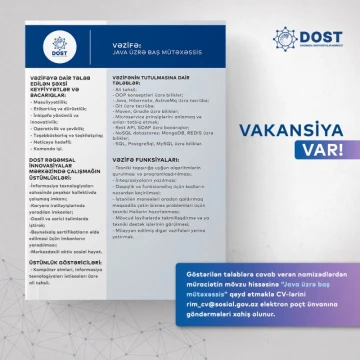 Java üzrə baş mütəxəssis vakansiyası