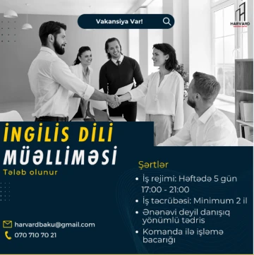 Harvard Baku tədris mərkəzinə İngilis dili Müəlliməsi tələb olunur