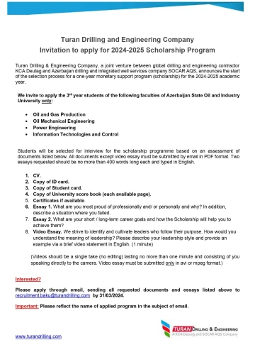 Turan Drilling and Engineering Company 2024-2025 Scholarship Program