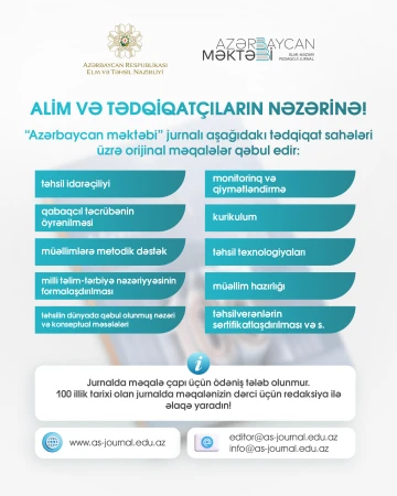 "Azərbaycan məktəbi" jurnalı alim və tədqiqatçıları əməkdaşlığa dəvət edir