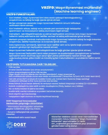 DOST Rəqəmsal İnnovasiyalar Mərkəzində yeni vakansiya!