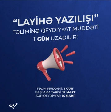“Layihə yazılışı” təliminə tələbələrə özəl 40 % endirim