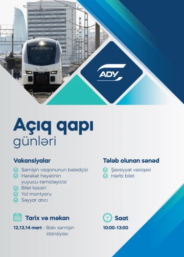 Karyerasını “Azərbaycan Dəmir Yolları” QSC-də qurmaq istəyən namizədlərin nəzərinə