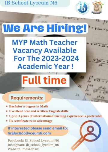 Vacancy Announcement: MYP Mathematics Teacher at School-Lyceum N6