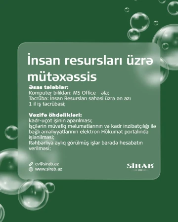İnsan resursları üzrə mütəxəssis vakansiyası
