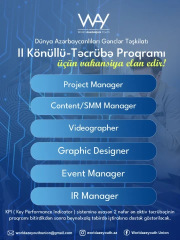 Dünya Azərbaycanlıları Gənclər Təşkilatı ll Könüllü-Təcrübə Proqramı elan edir!