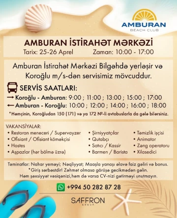 Amburan Beach Club yay mövsümü üçün vakansiyalar aktiv edir