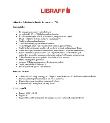 ”İctimaiyyətlə əlaqələr üzrə menecer (PR)” vakansiyası