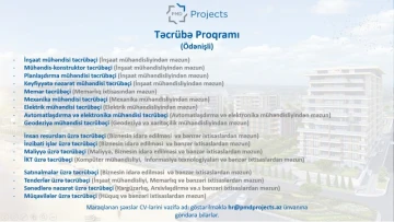 PMD Projects MMC qeyd olunmuş sahələr üzrə 3 aylıq maaşlı "Təcrübə proqramı" elan edir