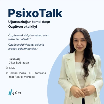 "Uğursuzluğun Təməl Daşı: Özgüvən Əksikliyi " mövzusunda ödənişsiz görüş keçiriləcək