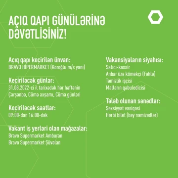 "Bravo"-da Açıq Qapı günlərinə dəvətlisiniz!
