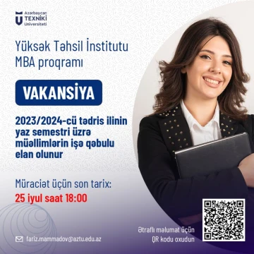 MBA proqramı üzrə müəllimlərin işə qəbulu elan olunur
