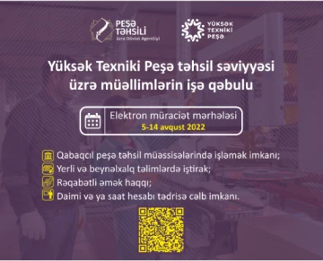Yüksək texniki peşə təhsil səviyyəsi üzrə müəllimlərin işə qəbulu müsabiqəsinə başlanılır