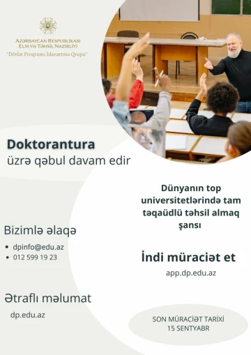 Xaricdə doktorantura təhsilinə dair sənəd qəbulu davam edir