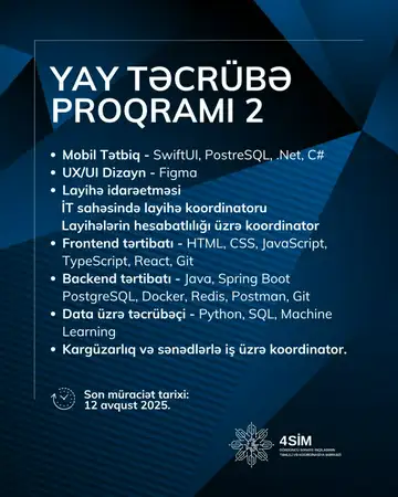 4SİM rəqəmsal iqtisadiyyat sahəsində həyata keçirdiyi layihələrə cəlb olunmaq üçün növbəti 3 aylıq təcrübə proqramı elan edir