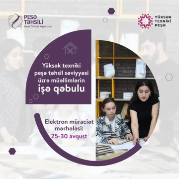 Yüksək texniki peşə təhsil səviyyəsi üzrə müəllimlərin işə qəbulu müsabiqəsinə başlanılır