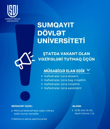 Sumqayıt Dövlət Universitetində vakansiyalar