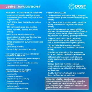 DOST Rəqəmsal İnnovasiyalar Mərkəzində yeni vakansiya!
