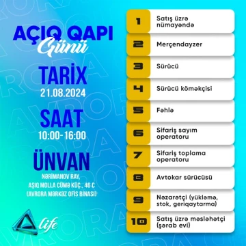 Avrora Şirkətlər Qrupu  "Açıq qapı" günü elan edir