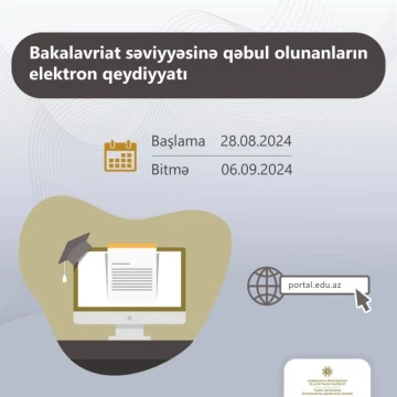 Ali təhsil müəssisələrinə qəbul olunanlar üçün qeydiyyat prosesinə start verilir