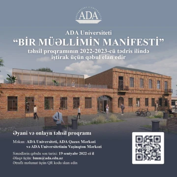 ADA Universiteti “Bir Müəllimin Manifesti” təhsil proqramının 2022-2023-cü tədris ilində iştirak üçün qəbul elan edir