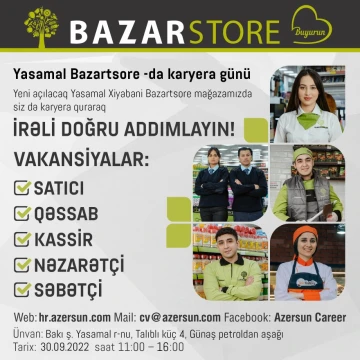 Yasamal Bazarstore mağazasında Karyera günü keçiriləcək