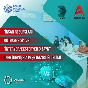 "İnsan resursları" və "İnteryer / Eksteryer dizayn" sahələri üzrə növbəti ÖDƏNİŞSİZ və TƏQAÜDLÜ peşə hazırlığı təlimi