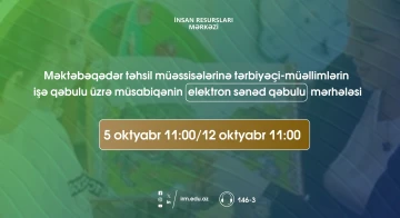 Tərbiyəçi-müəllim olmaq istəyənlər üçün sənəd qəbulu davam edir