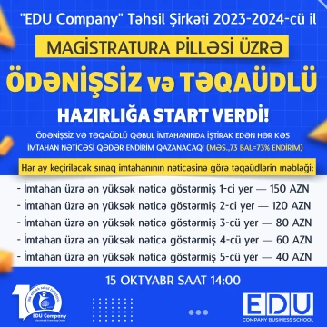 Magistratura pilləsi üzrə ÖDƏNİŞSİZ və TƏQAÜDLÜ  hazırlıq