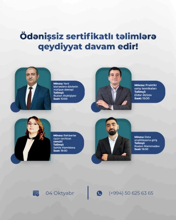 Biznesyönümlü ödənişsiz  və sertifikatlı təlimlər keçirilir