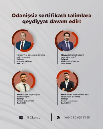 Ödənişsiz biznesyönümlü təlimlərin təşkili davam edir!