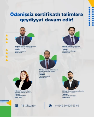 Biznesyönümlü ödənişsiz təlimlərə qoşulun və sonda sertifikat əldə edin