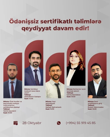 Ödənişsiz təlimlərimizə qeydiyyat davam edir!