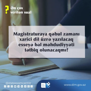 Magistraturaya qəbul imtahanında iştirak etmək istəyən bakalavrlara yazı bacarıqlarını yoxlayan tapşırıq da təqdim olunacaq