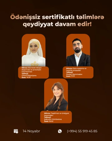 Peşəkar təlimçilərdən ödənişsiz  və sertifikatlı təlimlər!