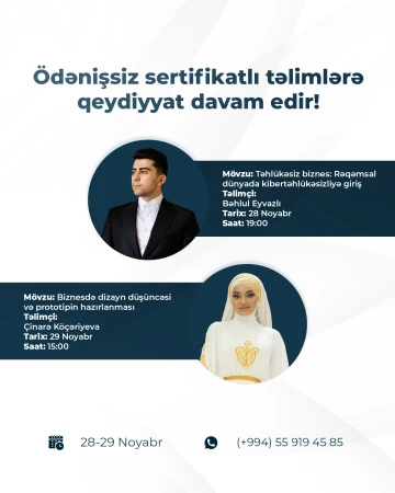 Sahibkar və sahibkar olmaq istəyənlər üçün ödənişsiz təlimlər!