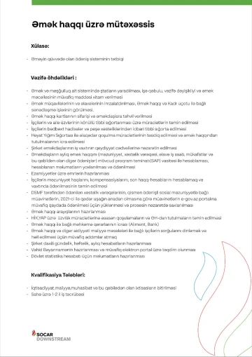Əmək haqqı üzrə mütəxəssis vakansiyası