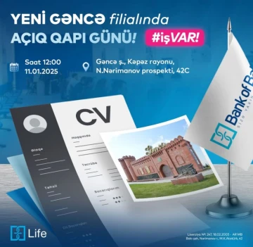 Bank of Baku-nun Yeni Gəncə filialında vakansiyalar var!
