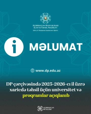 DP çərçivəsində 2025-2026-cı il üzrə xaricdə təhsil üçün universitet və proqramlar açıqlanıb