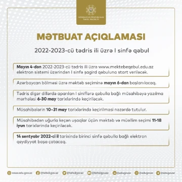 Birinci sinfə qeydiyyat prosesi sabahdan başlanılır