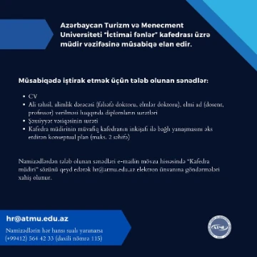 “İctimai fənlər” kafedrası üzrə müdir vakansiyası