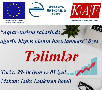 “Aqrar-turizm sahəsində uğurlu biznes planın hazırlanması” üzrə təlimlər keçiriləcək