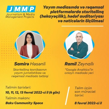 Yayım və rəqəmsal media sahəsində peşəkar vərdişlərini inkişaf etdirmək istəyən jurnalistlər üçün təlim keçiriləcək