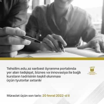 E-kursların məzmununun təkmilləşdirilməsi və onların tədrisinin təşkilində yer ala biləcək tyutorlar axtarılır