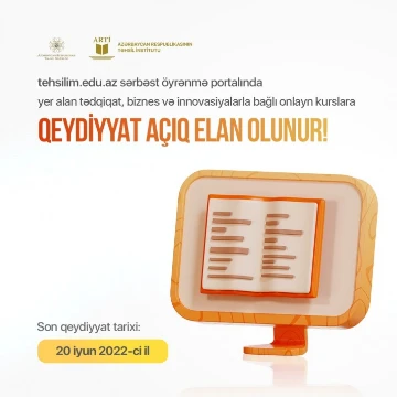 ARTİ tərəfindən tehsilim.edu.az sərbəst öyrənmə portalında onlayn kurslara tələbə qəbulu elan edilir