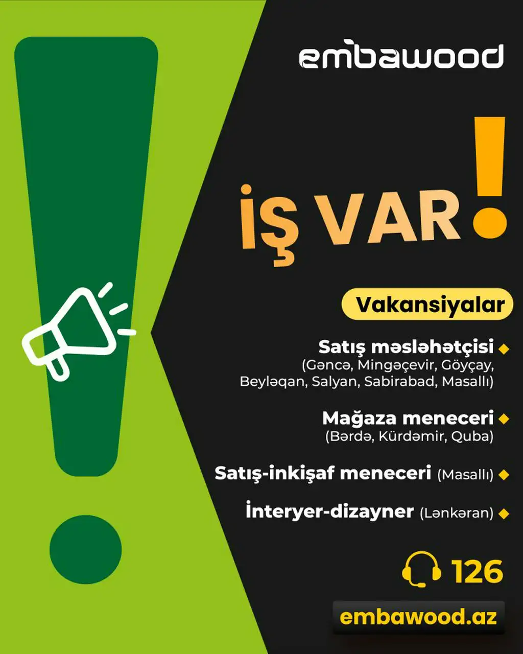 Aşağıdakı vakansiyalar üzrə əməkdaşlar axtarılır
