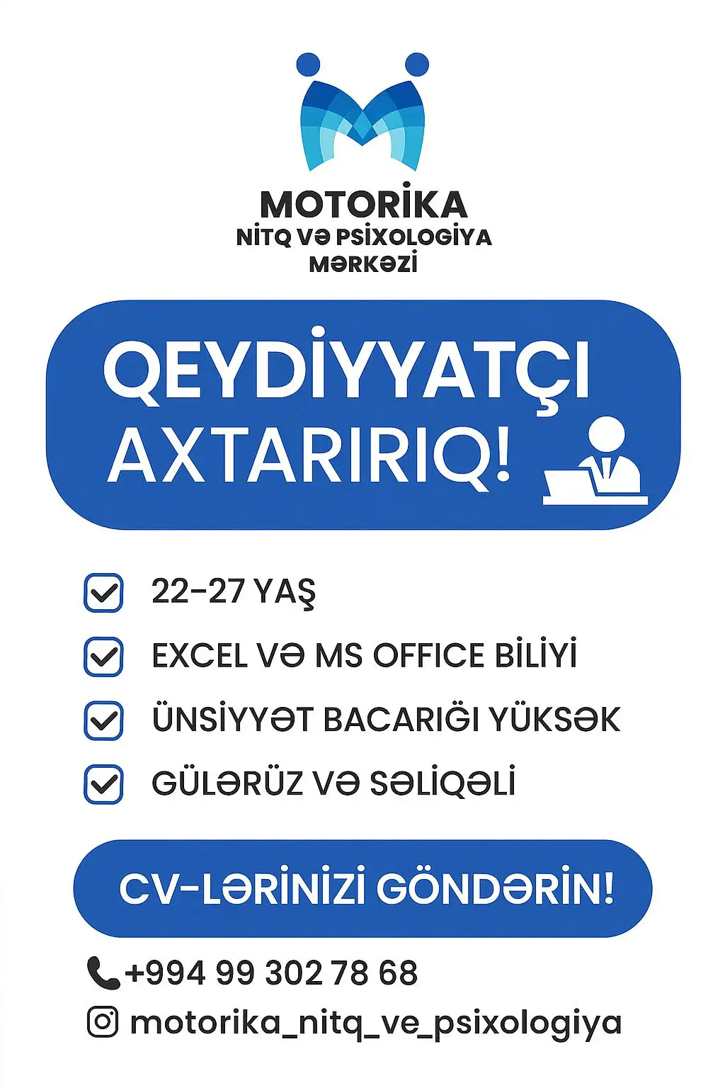  Qeydiyyatçı (Receptionist) Vakansiyası