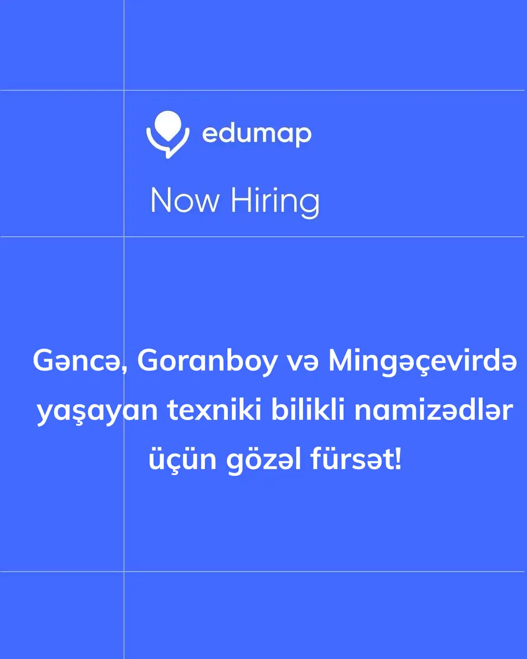 Gəncə, Goranboy və Mingəçevirdə yaşayan texniki bilikli namizədlər üçün gözəl fürsət!