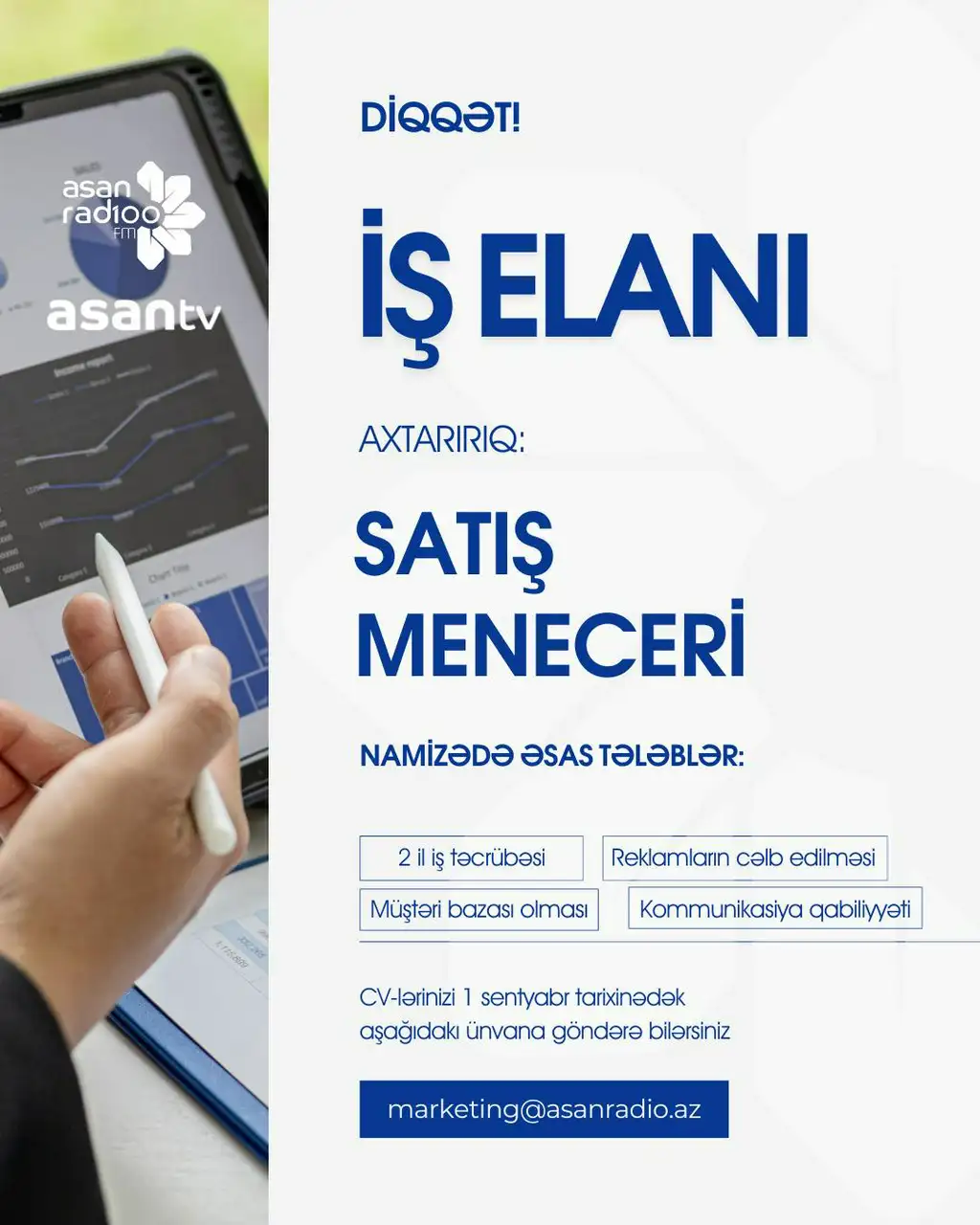 Satış meneceri axtarılır
